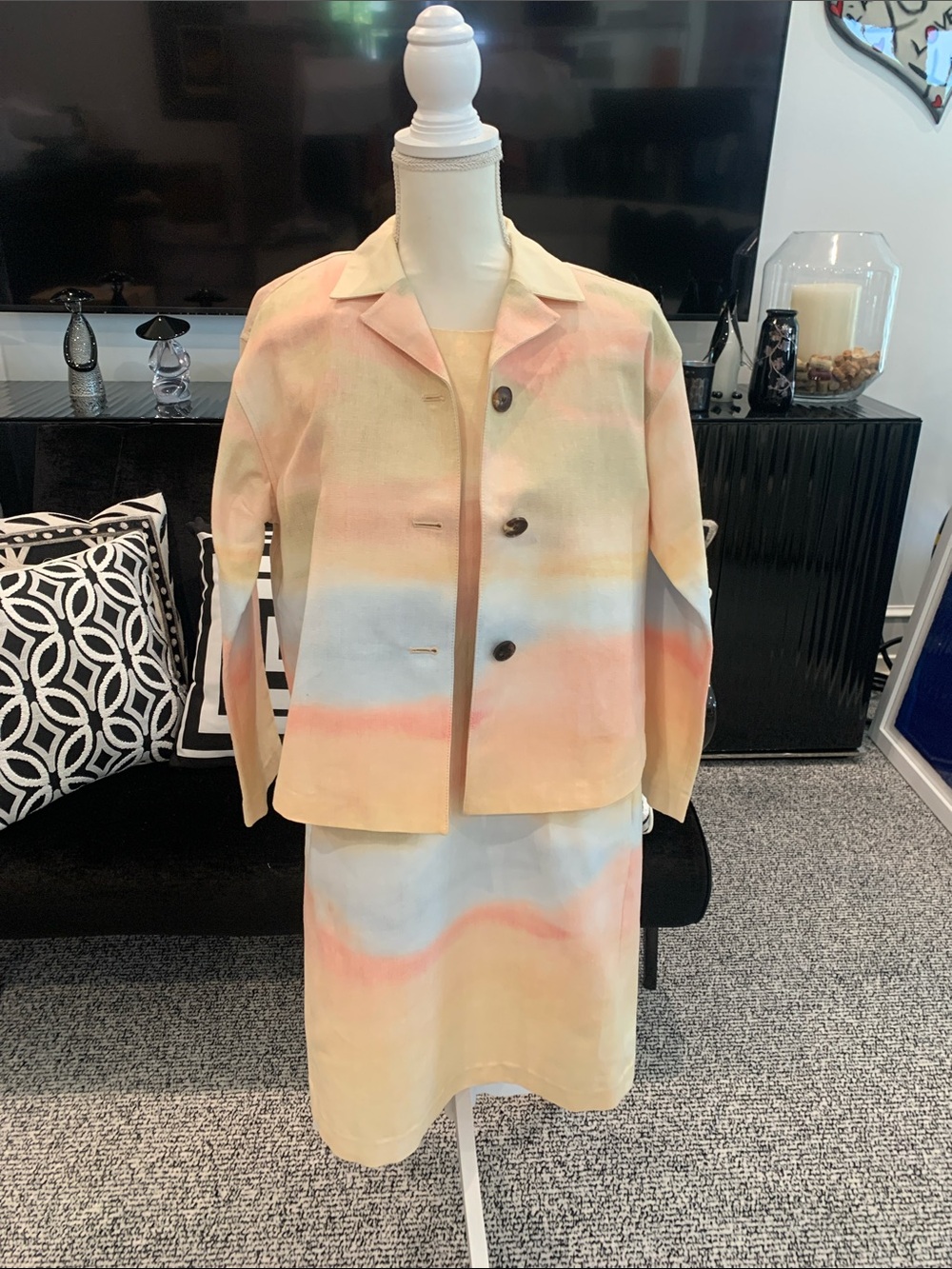 NWT. Lafayette 148 Pastel Striped Button-Front Jacket and shift dress  - Medium